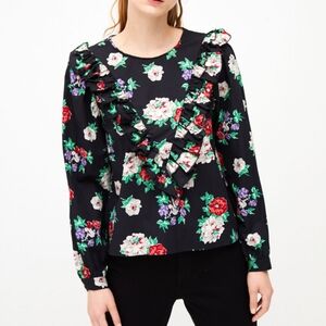 ZARA NWT Women's Black Floral Ruffle Cotton‎ Blouse Size XS